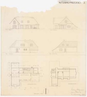Haus, Rottenbuch Neubauprojekt: Grundriss Erd- und Obergeschoss, 4 Ansichten 1:100