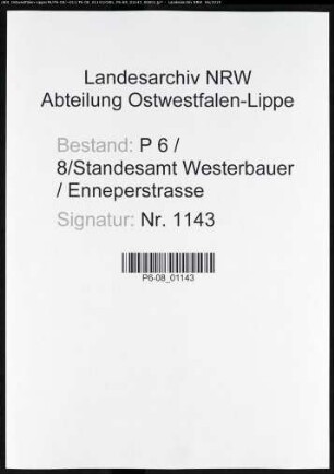 Sterberegister Standesamt Hagen-Enneperstraße (Sitz Westerbauer)