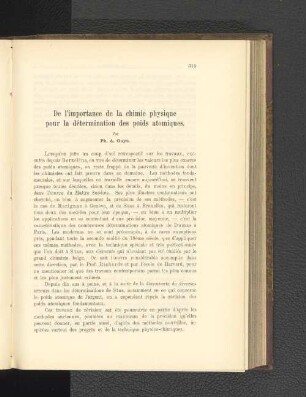 De l'importance de la chimie physique pour la détermination des poids atomiques.