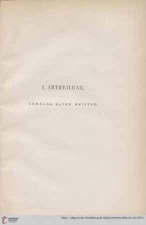 I. Abtheilung: Gemälde alter Meister (Nr. 1-222)