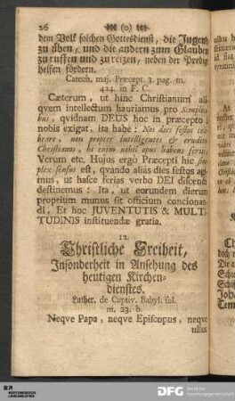 12. Christliche Freiheit, Insonderheit in Ansehung des heutigen Kirchendienstes.