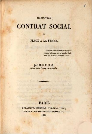 Le nouveau contrat social ou place à la femme