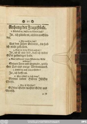 Anhang der Fragestücke.