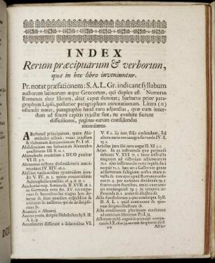 Index Rerum præcipuarum & verborum, ...