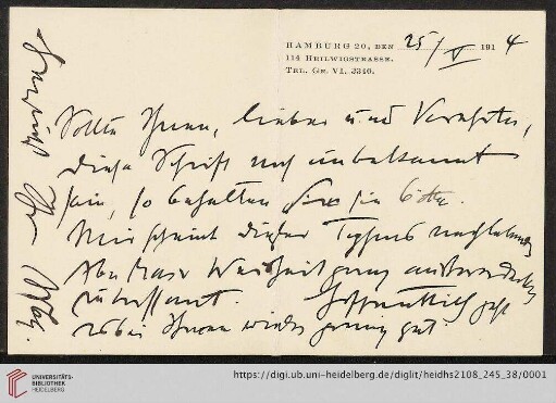 Brief von Aby Moritz Warburg an Franz Boll