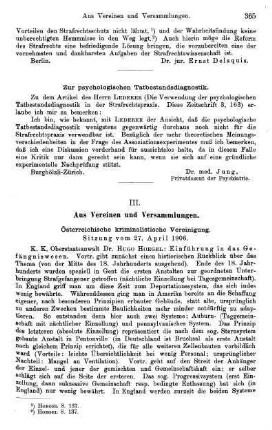 365, Zur psychologischen Tatbestandsdiagnostik