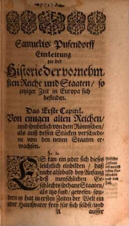 Samuelis Pufendorff Einleitung zu der Historie der Vornehmsten Reiche und Staaten, so itziger Zeit in Europa sich befinden