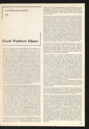 Lore Ditzen im Gespräch mit Hardt Waltherr Hämer