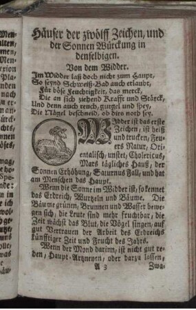 Häuser der zwölff Zeichen, und der Sonnen Würckung in denselbigen
