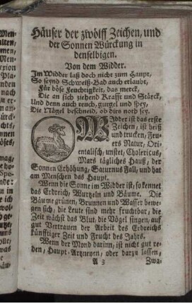 Häuser der zwölff Zeichen, und der Sonnen Würckung in denselbigen
