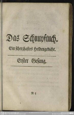 Das Schnupftuch. Ein scherzhaftes Heldengedicht