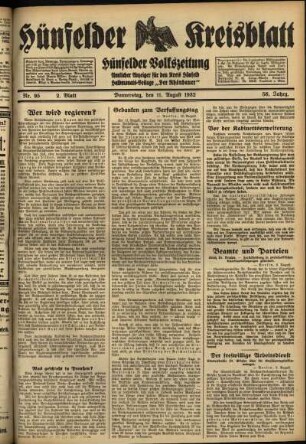 Zweite Ausgabe vom Donnerstag, den 11. August 1932.