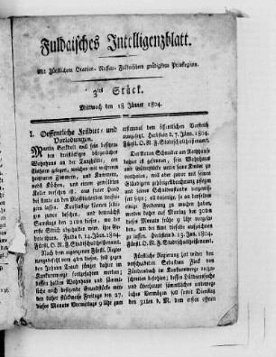 3tes Stück, Ausgabe vom 18. Jänner 1804