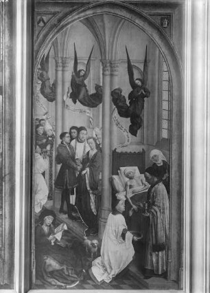 Altar mit der Darstellung der sieben Sakramente — Priesterweihe, Trauung, letzte Ölung