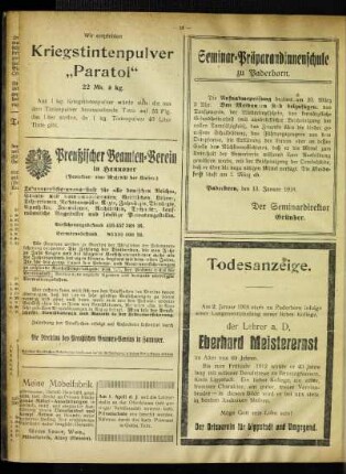 Todesanzeige : der Lehrer a. D. Eberhard Meisterernst ; [Nekrolog]
