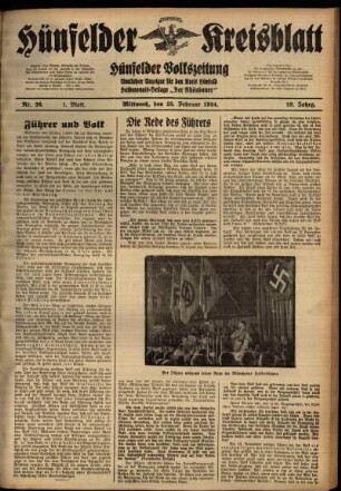 Erste Ausgabe vom Mittwoch, den 28. Februar 1934.
