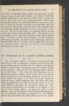 Der Götzendienst bei den europäisch gebildeten Hindus