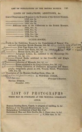 List of the British Museum publications. 1871