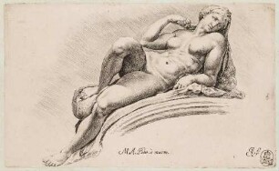 Aurora (nach der Statue Michelangelos am Grabmal von Lorenzo de’ Medici in Florenz, San Lorenzo, Sagrestia Nuova; aus der Folge "Paradigmata Graphices Variorum Artificum", Nr. 24)