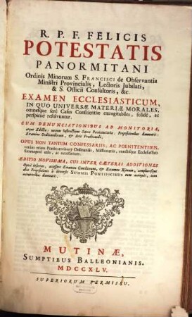 Examen Ecclesiasticum : In quo ... casus conscientiae ... resolvuntur