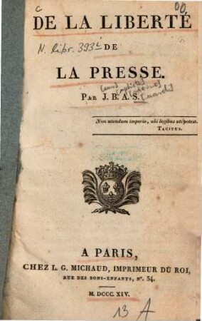 De la liberté de la presse