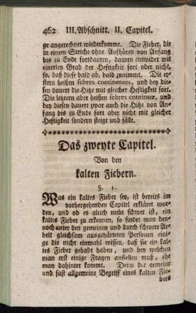 Das zweyte Capitel. Von den kalten Fiebern.