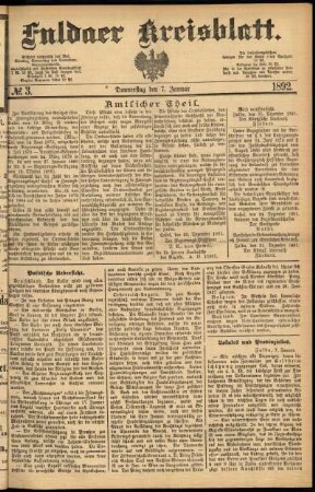 Ausgabe vom Donnerstag, den 07. Januar 1892.