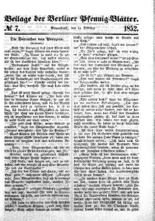 Beilage: No. 7, Sonnabend, den 14. Februar