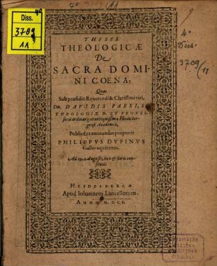 Theses theol. de sacra Domini coena