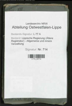 Die Unterhaltung der Kaserne für durchziehende Truppen zu Lemgo (später Hauptsteueramt), Bd. 8