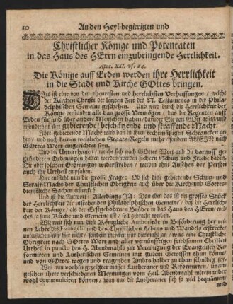 Christlicher Könige und Potentaten in das Haus des Herrn einzubrindende Herrlichkeit.
