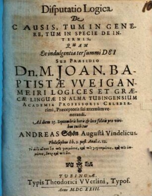 Disp. log. de causis, tum in genere, tum in specie de internis
