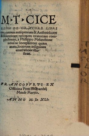 M. T. Ciceronis De Oratore Libri tres