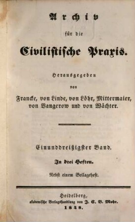 Archiv für die civilistische Praxis. 31. 1848