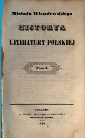 Historya literatury polskiéj, 1