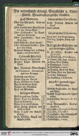 Die vornehmste Königl. Preußische u. Chur. Fürstl. Brandenburgische Ministri