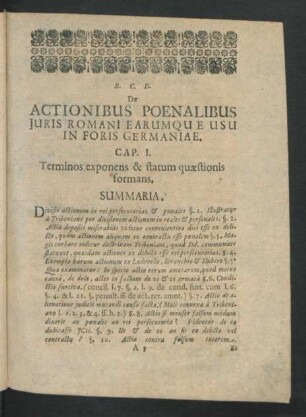 De Actionibus Poenalibus Iuris Romani Earumque Usu In Foris Germaniae. Cap. I. Terminos exponens & statum quaestionis formans.