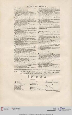 Index: Auctorum, qui in libris porphyrogeniti de thematibus ac administrando imperio citantur
