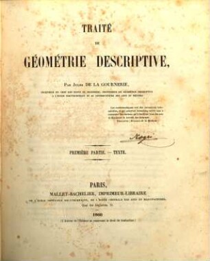 Traité de géometrie descriptive, [1],1. Texte ; 1