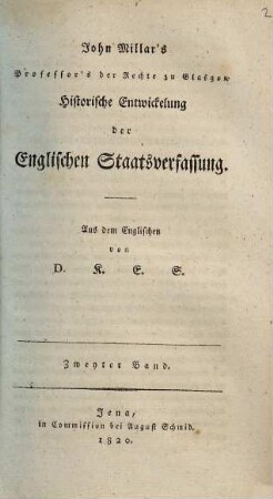 John Millar's Historische Entwickelung der englischen Staatsverfassung, 2