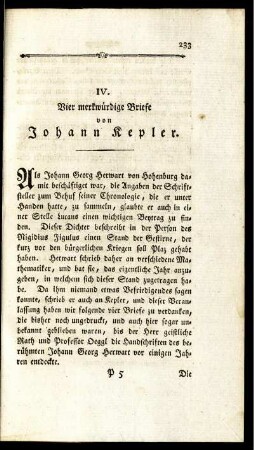 IV. Vier merkwürdige Briefe von Johann Kepler.