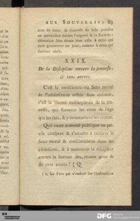 XXIX. De la Discipline envers la jeunesse, & tous autres.