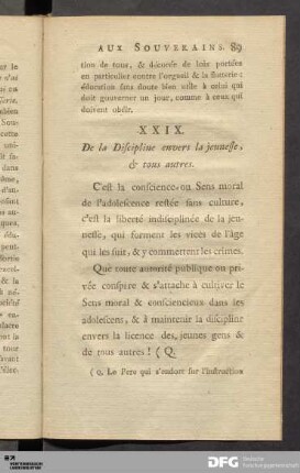XXIX. De la Discipline envers la jeunesse, & tous autres.