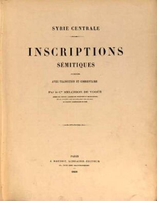 Syrie centrale, [1],1. Inscriptions sémitiques ; Pt. 1. Inscriptions araméennes