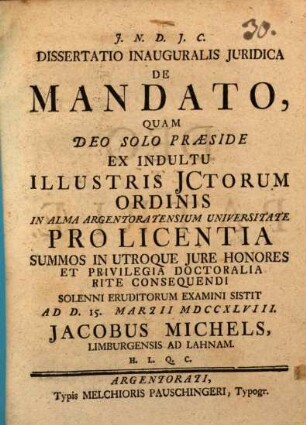 Diss. inaug. iur. de mandato