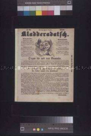 Kladderadatsch. Humoristisch-satyrisches Wochenblatt, Nr. 16, 2. Auflage; Berlin, 20. August 1848
