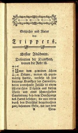 Erster Abschnitt. Definition der Krankheit, wovon die Rede ist.