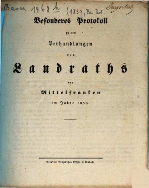 Verhandlungen des Landrathes von Mittelfranken. 1839, Besonderes Protokoll