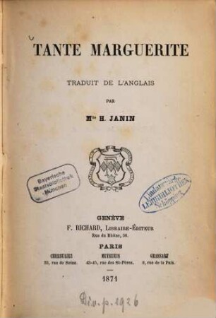 Tante Marguerite : Traduit de l'anglais par H. Janin