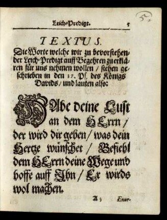 Textus. [...] stehen geschrieben in den 37. Ps. des Königs Davids/ und lauten also: